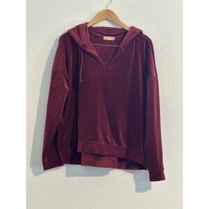 Lou & Grey Red Velvet Cozy Holiday Hoodie Pullover Sweater Size XL